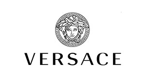 The image is a logo with the word  VERSACE  in capital letters, accompanied by an emblem featuring a face.