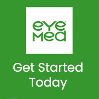 The image is a digital graphic featuring the logo of  Eye Med  with the text  Get Started Today  below it, set against a green background.